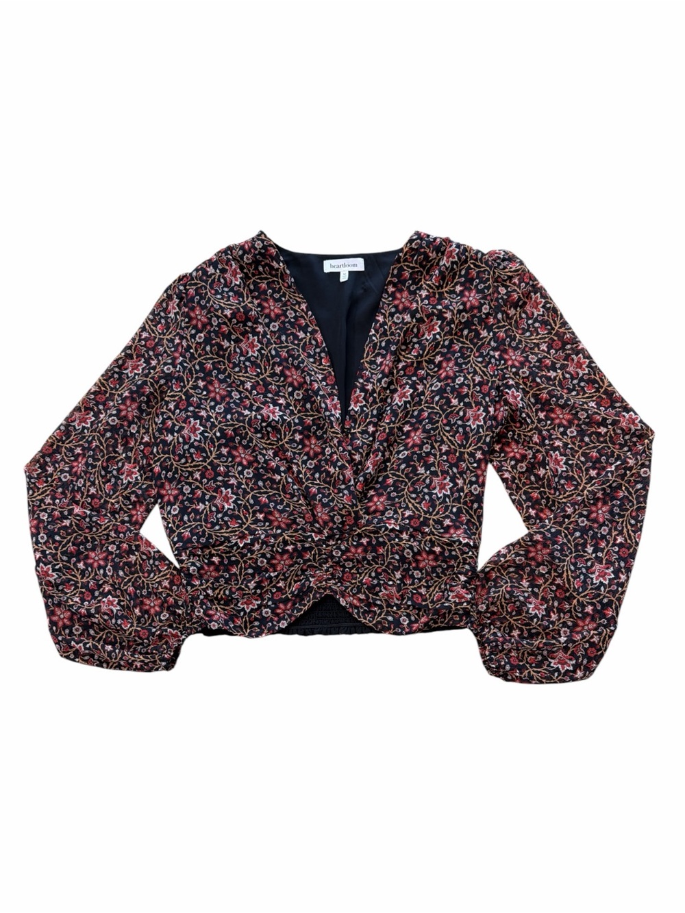 Heartloom Black Floral Twist-Front Long Sleeve Blouse